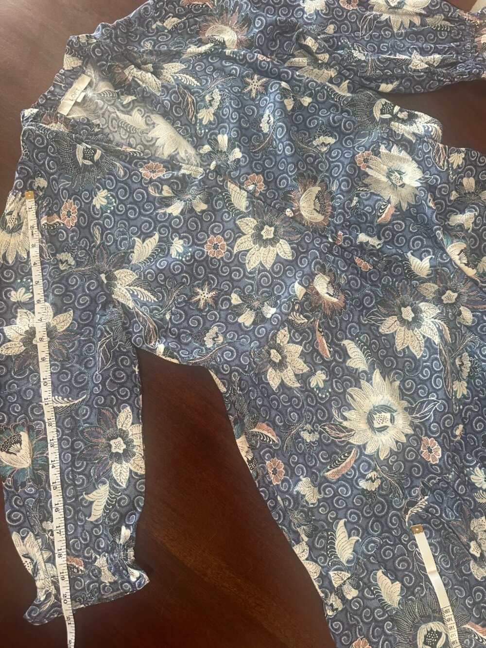 LOFT Blue Floral Long Sleeve Tiered Dress Size M - Picture 13 of 14